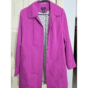 Madison Studio Women's Petite Size L Purple Lined Buttoned All Weather Coat